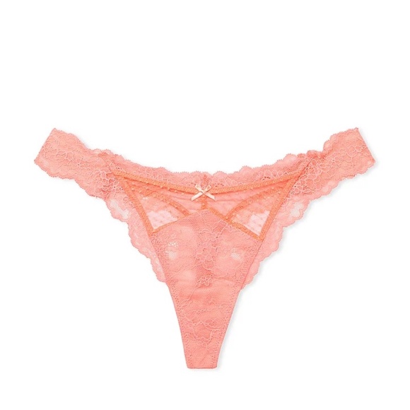 Victoria's Secret Lace & Mesh Thong Panty Neon Nectar Small NEW - Picture 4 of 8
